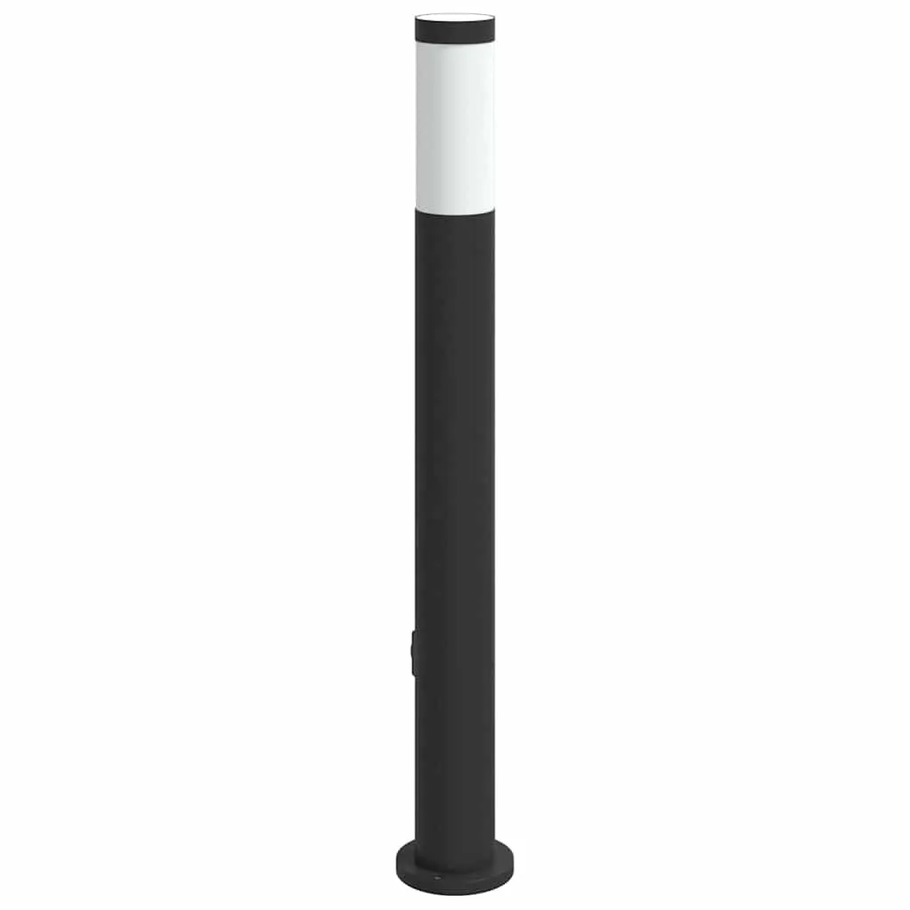 Schwarze Edelstahl Pollerleuchte 11x80 cm mit integrierter Steckdose