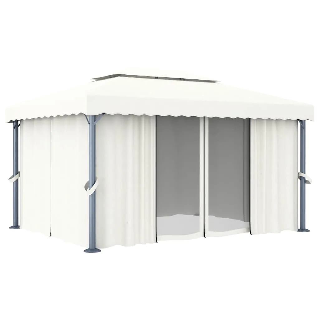 Pavillon Cremeweiß 4 x 3 m mit Doppeldach und Solar-Lichterkette