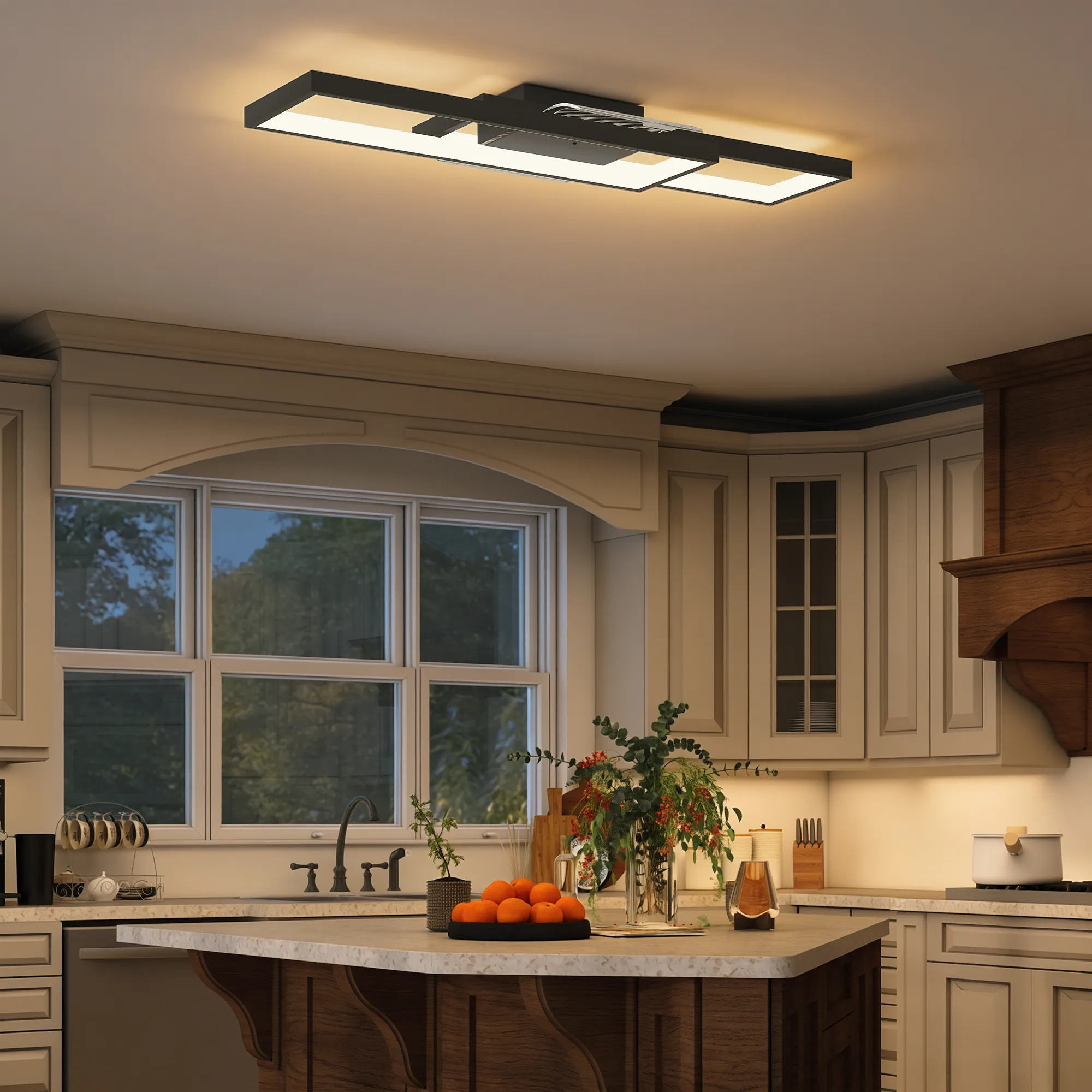 Deckenleuchte LED dimmbar mit Fernbedienung, 70x30x7 cm, Schwarz