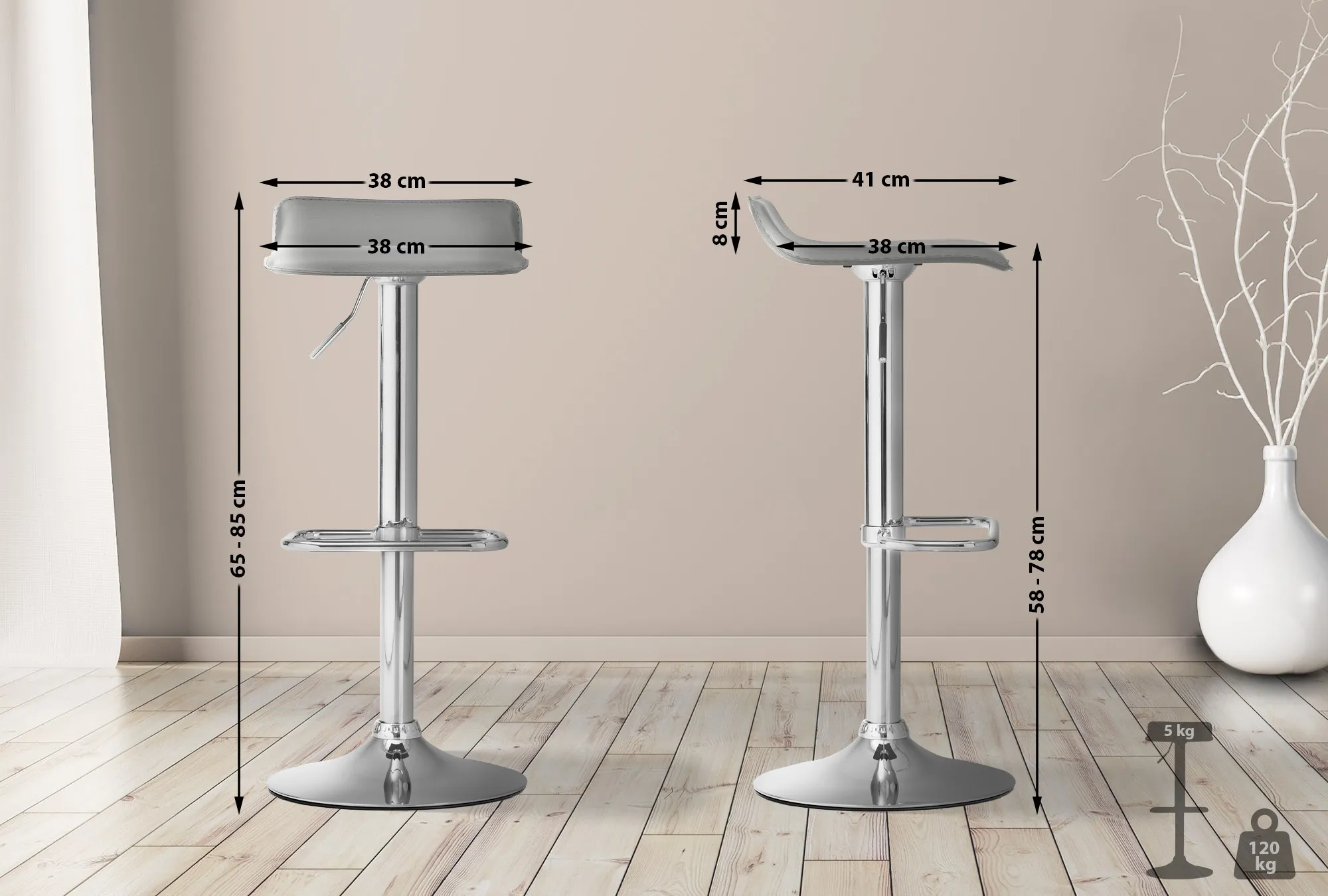 Barhocker Dyn 65-85x38x41 cm Grau