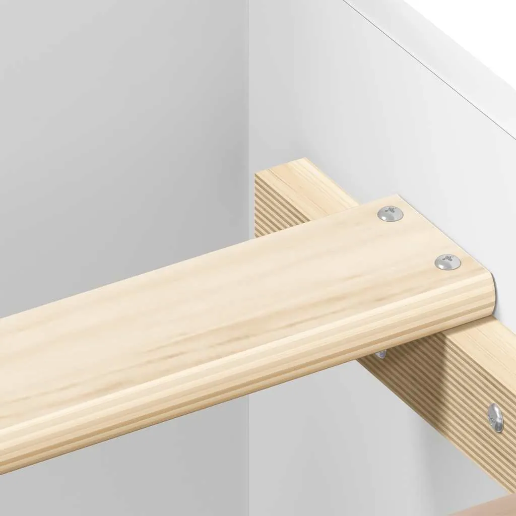 Weißes Bettgestell 203x143x50 cm aus Massivholz und Holzwerkstoff