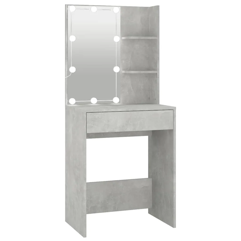 Schminktisch Betongrau 60 x 40 x 140 cm mit LED-Leuchten