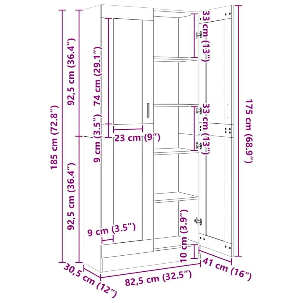 Vitrine mit 5 Fächern und 2 Türen 82,5x30,5x185 cm Weiß