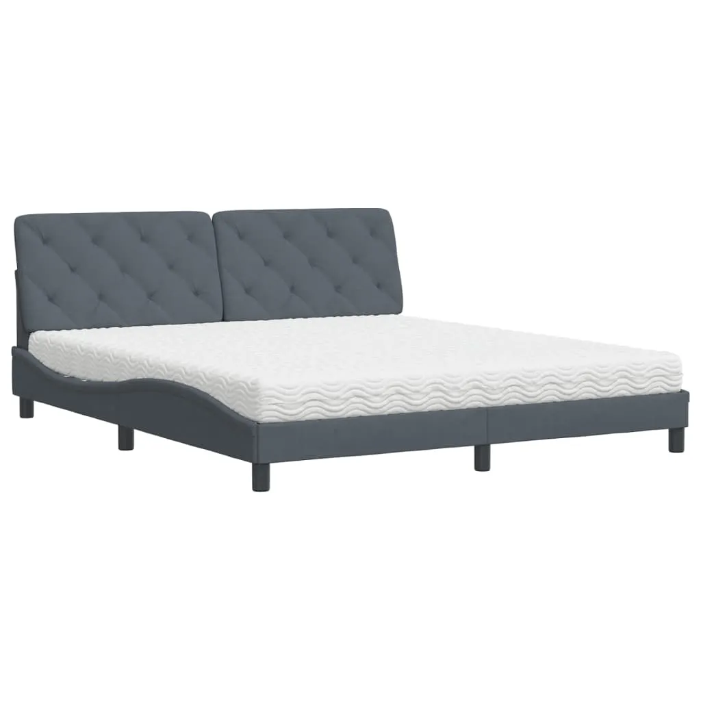 Bettgestell mit Schaumstoffmatratze 218x185x74,5 cm Dunkelgrau Samt