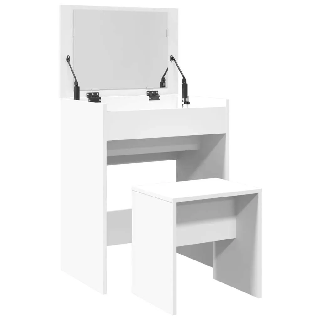 Weißer Schminktisch 60 x 40 x 75 cm mit Spiegel und Fach