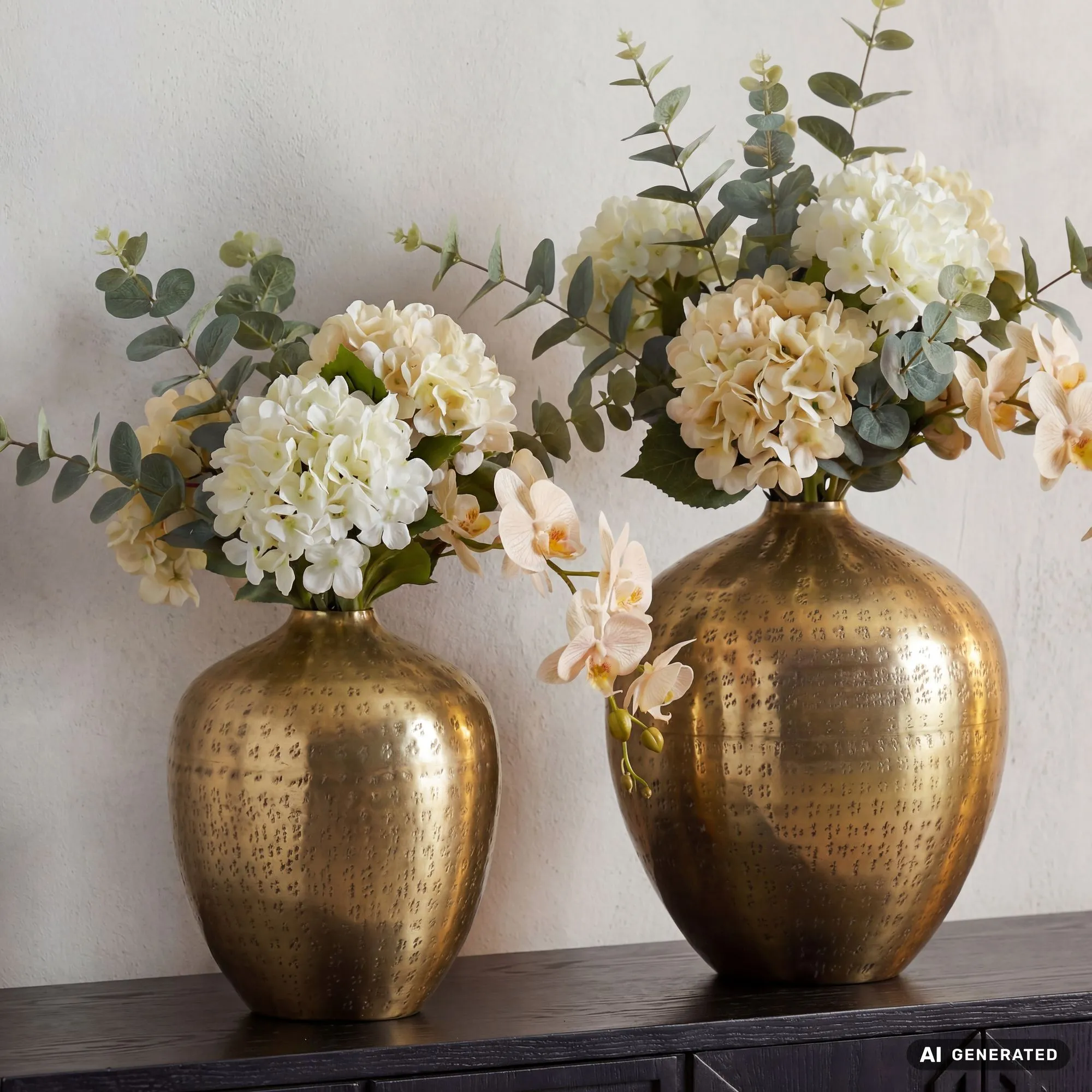 Tischvase 2er Set Aluminium Gold - Dekovase rund - Metall Vase modern - Wohnzimmer Deko Alu - Design Vase Tisch Dekoration Handmade