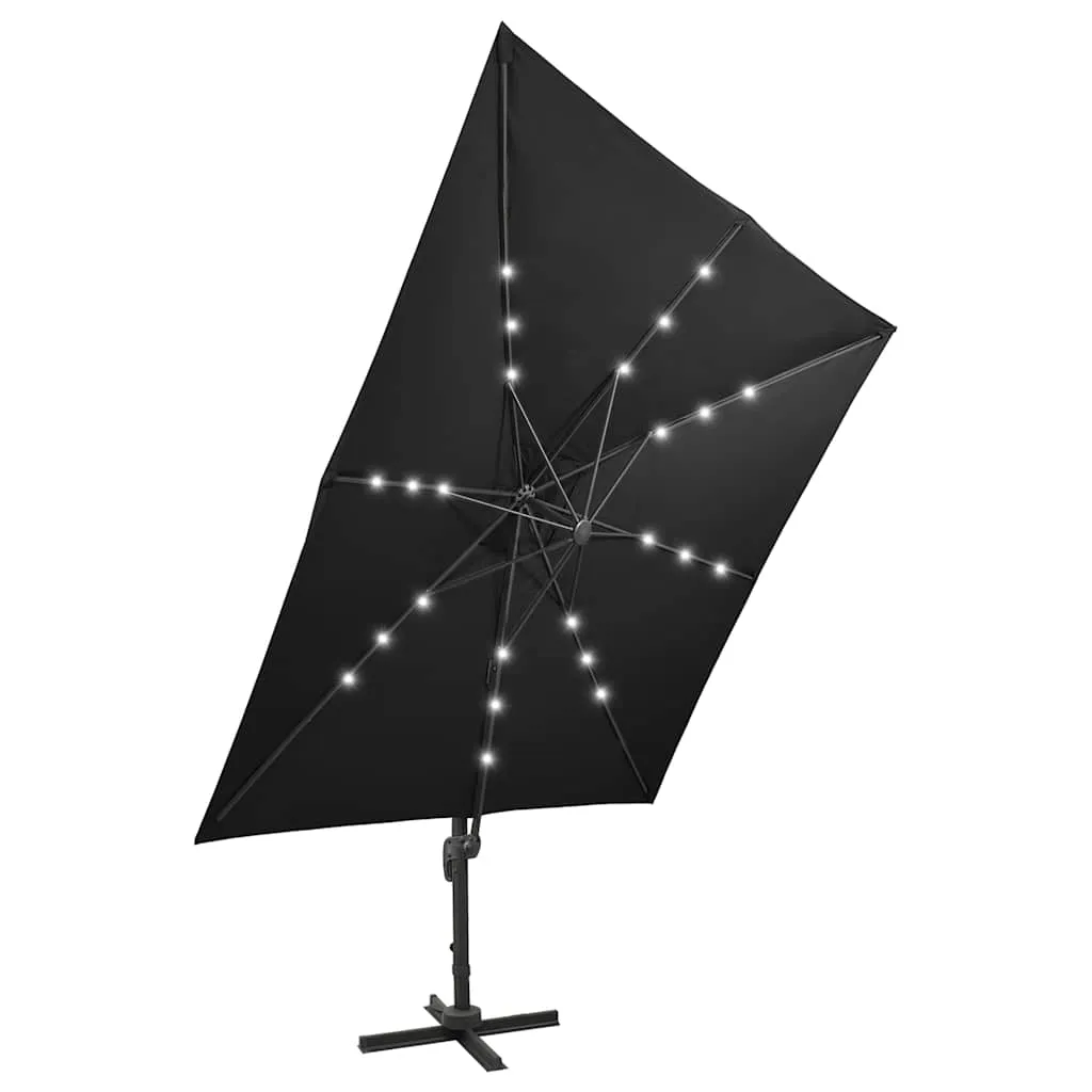 Eleganter Ampelschirm Schwarz 300 x 300 x 258 cm mit LED-Beleuchtung