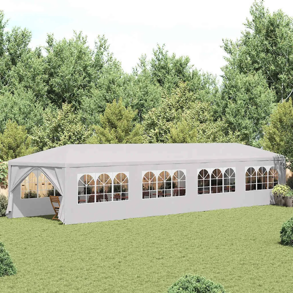 Gartenzelt 12x3x2,55 m Weiß mit Stahlrahmen und abnehmbaren Seitenteilen