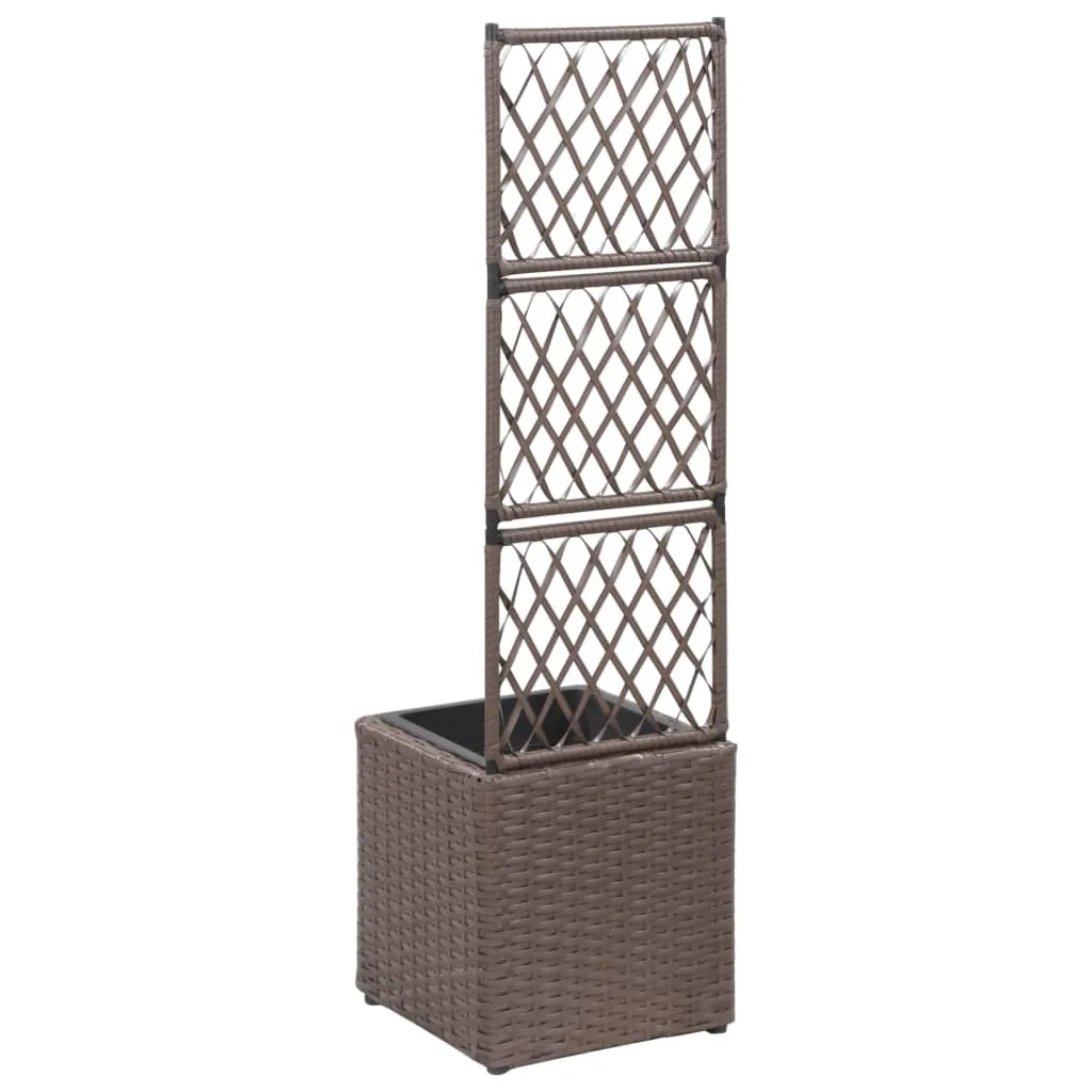 Hochbeet aus Poly Rattan mit Rankhilfe 30x30x107 cm Braun