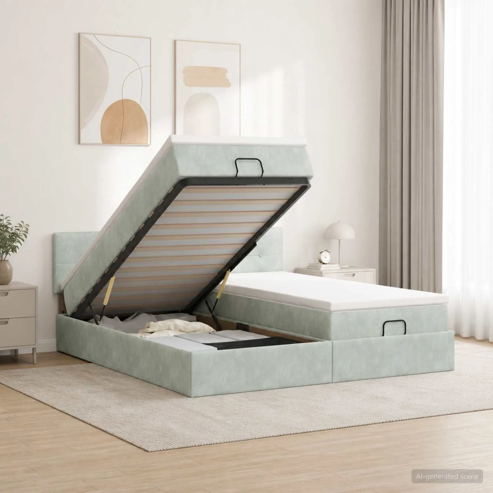 Ottoman-Bett mit Matratze 203 x 180 x 88 cm Hellgrau