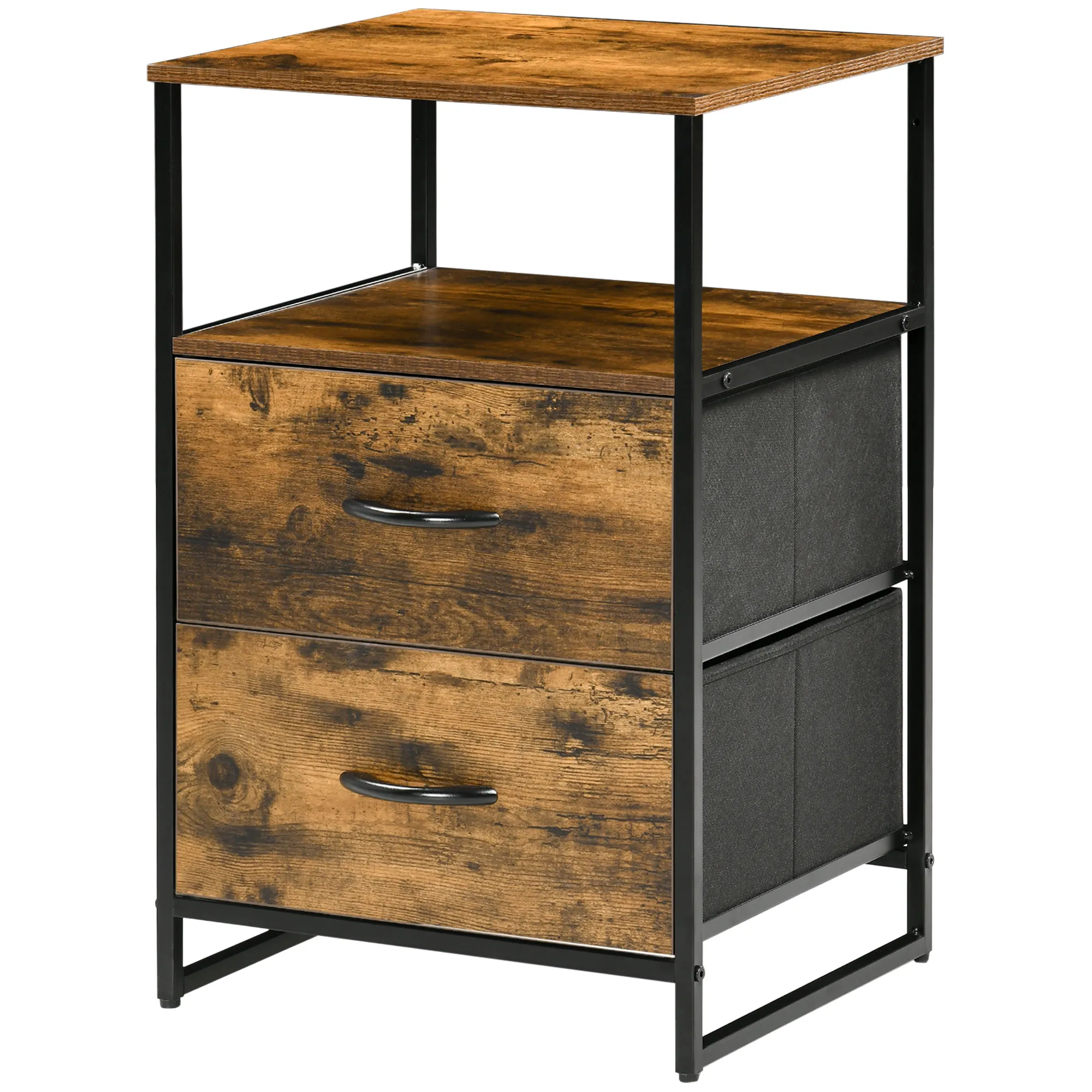 Wohnzimmerschrank, Beistellschrank, Stoffschubladen, MDF, Stahlrahmen, Braun Wohnzimmerschrank, Beistellschrank, Stoffschubladen, MDF, Stahlrahmen, Braun