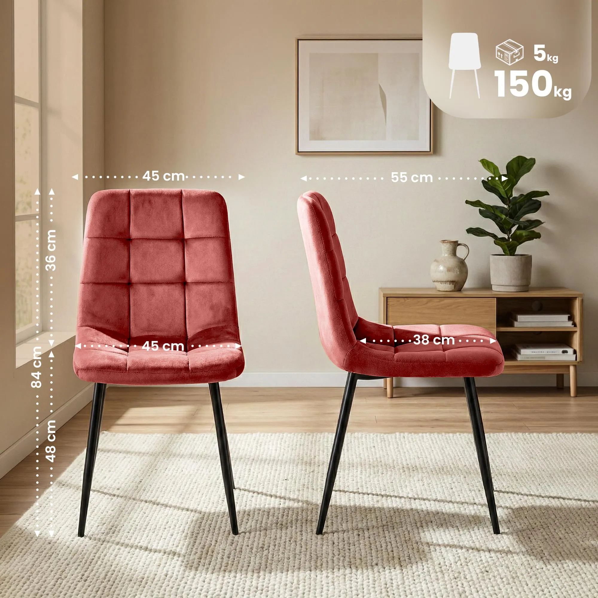 Esszimmerstühle Antibes 4er Set 84x45x55 cm rosa