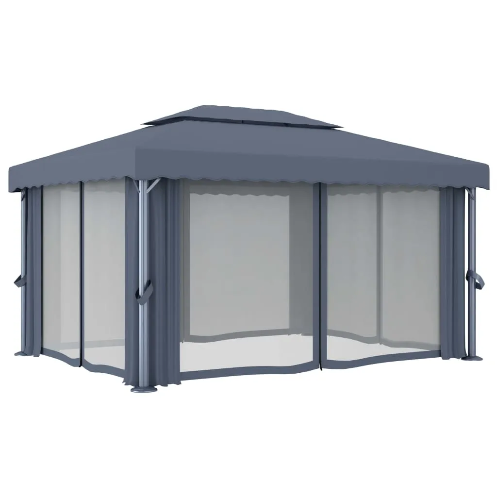 Stilvoller Pavillon 4x3 m Anthrazit mit Doppeldach und Solar-Lichterkette