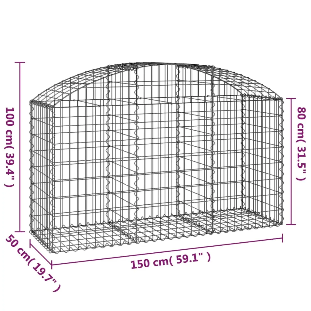 Gabionenwand Hochbogen Silber 150 x 50 x 80/100 cm verzinktes Eisen