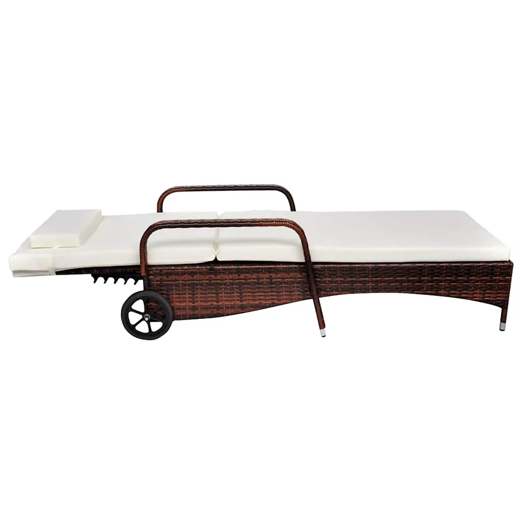 Sonnenliege Braun 198x66x(30-98) cm mit Cremeweißem Kissen