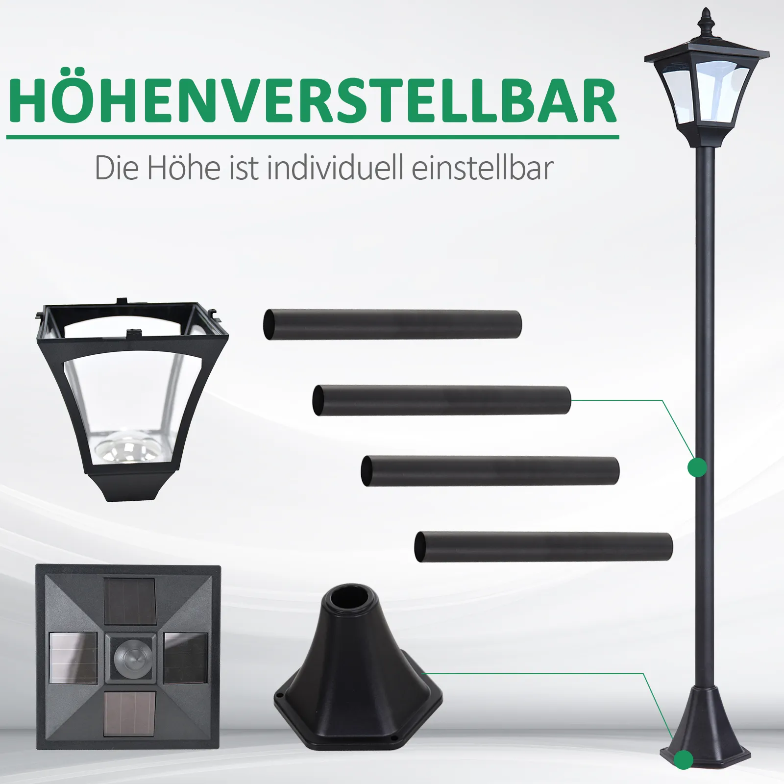 Solar Gartenlaterne LED 30 Lumen mit Erdspieß, 120 cm, Schwarz