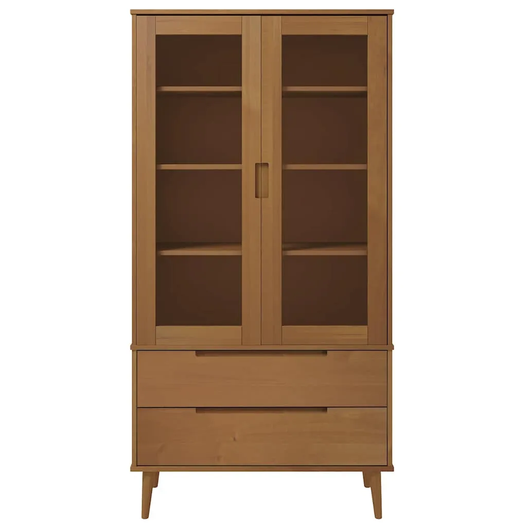 Trendiger Vitrinenschrank aus massivholz mit UV-Lackierung 90x35x175 cm Braun
