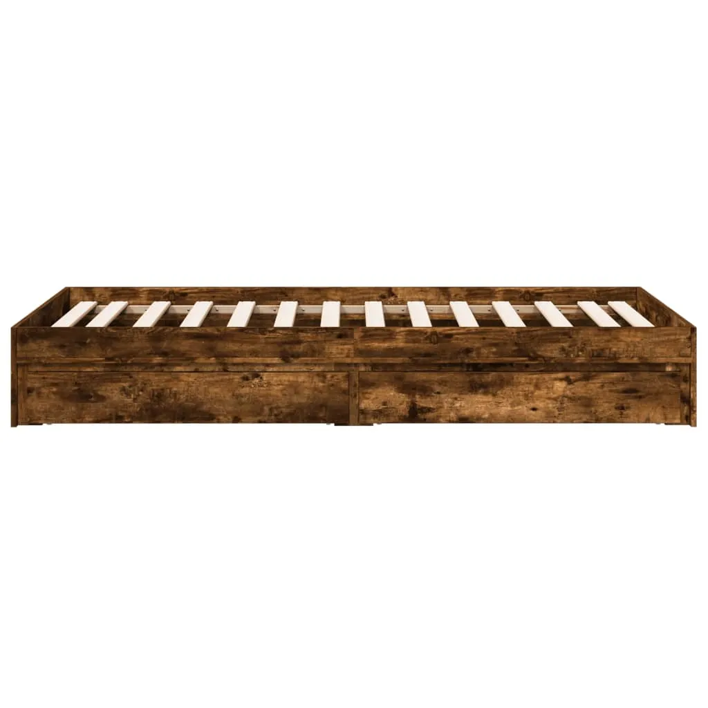 Bettgestell mit Schubladen 193x78x28 cm in Räuchereiche, Massivholz