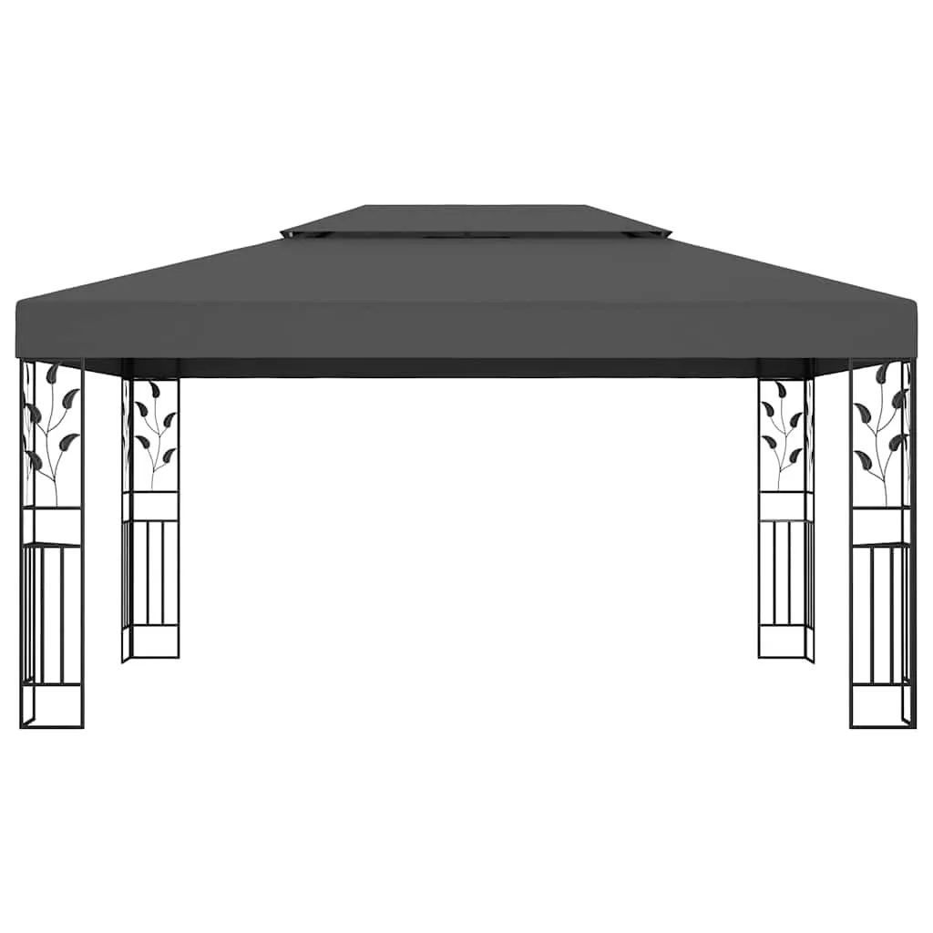 Pavillon Anthrazit 3x4 m mit doppeltem Polyesterdach und Solar-Lichterkette