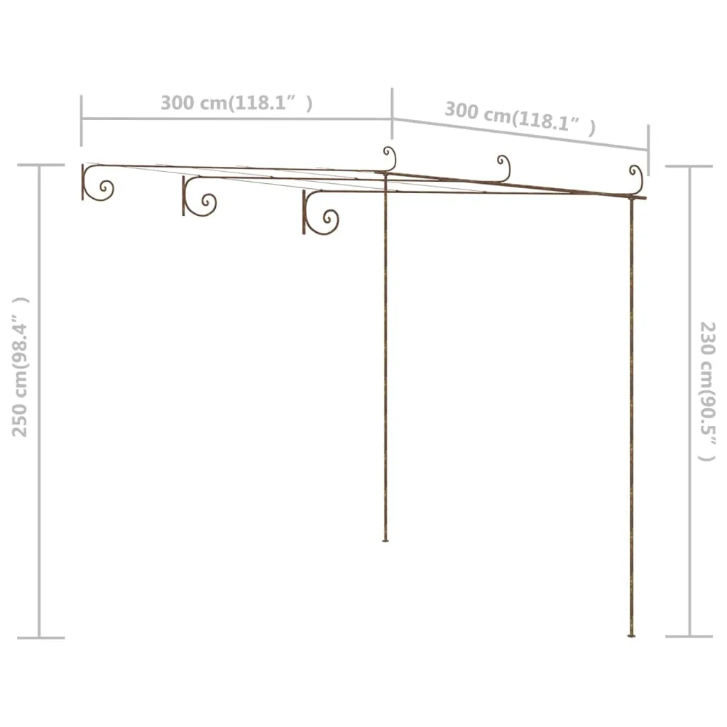 Pergola aus Schmiedeeisen 3x3x2,2/2,5 m in Antik Braun