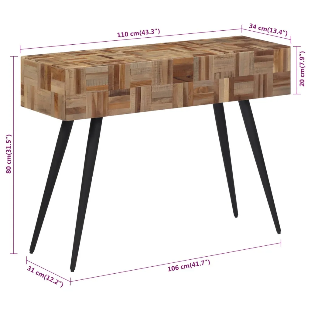 Konsolentisch aus Naturholz mit Eisengestell 110x34x80 cm Schwarz Grau