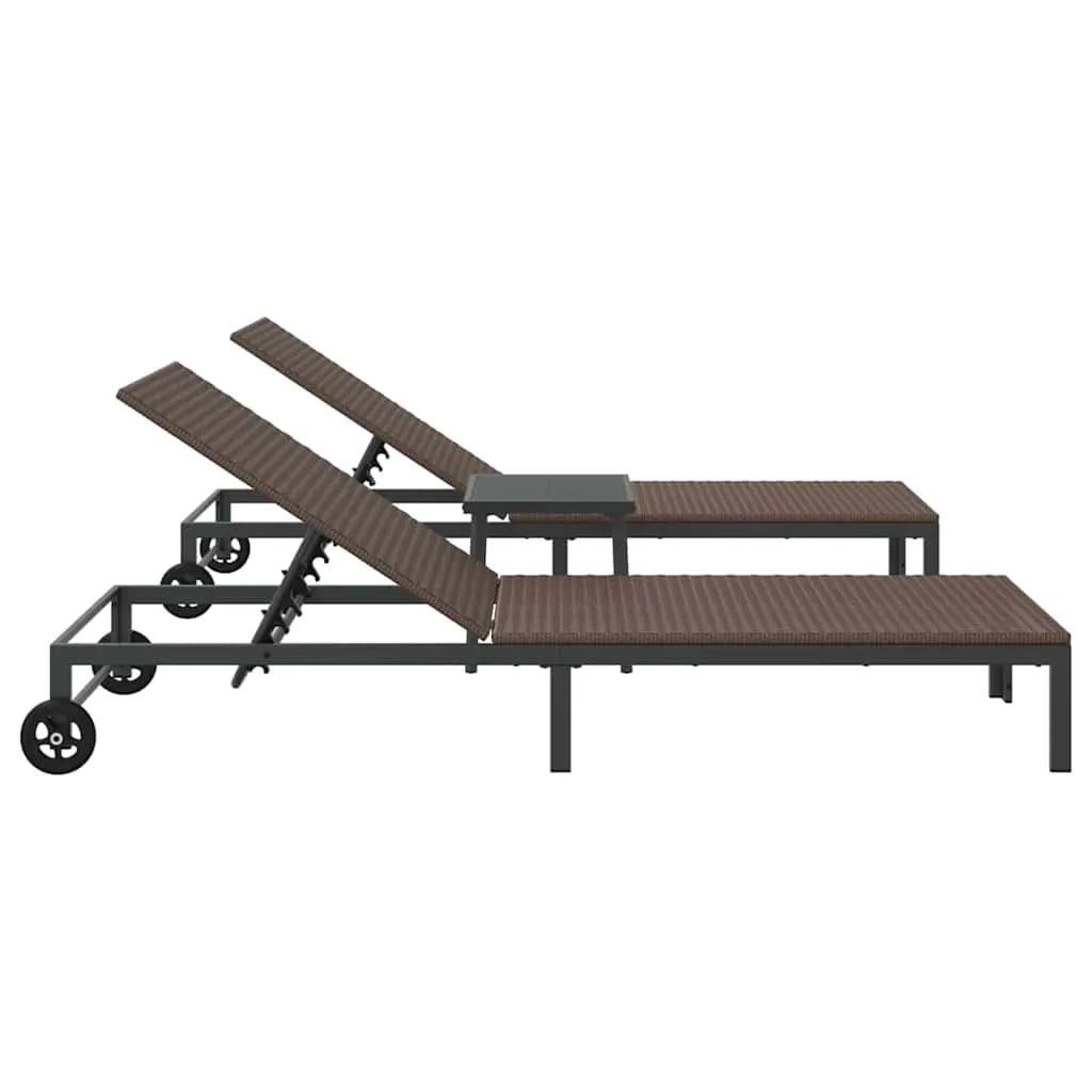 Braunes Poly-Rattan Sonnenbett mit Tisch 206x62,5x74 cm & 39x39x40,5 cm