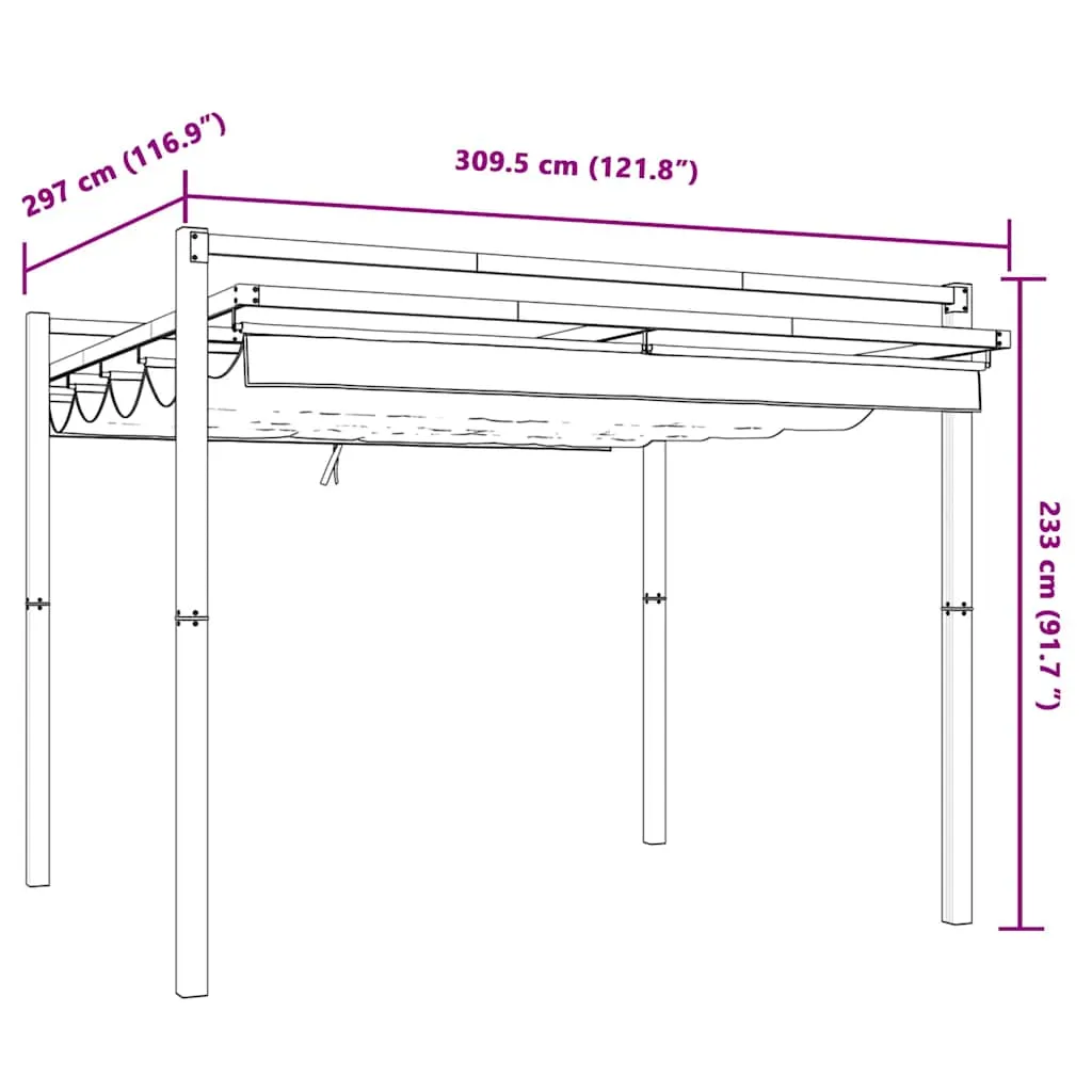 Gartenpavillon 309,5x297x233 cm Anthrazit mit Aluminiumrahmen und einziehbarem Dach