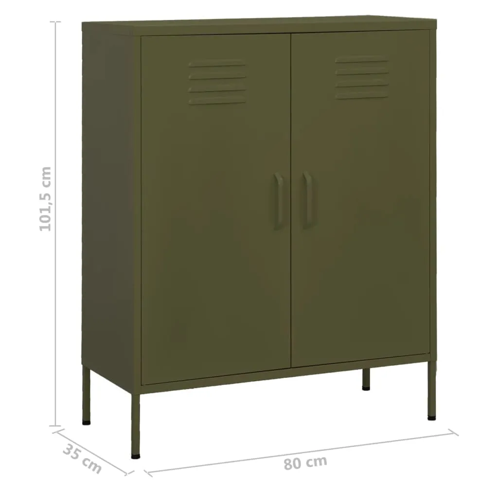 Olivgrüner Lagerschrank aus Stahl 80 x 35 x 101,5 cm