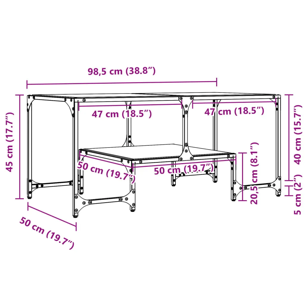 Eleganter Couchtisch 98,5 x 50 x 45 cm aus Glas und Massivholz