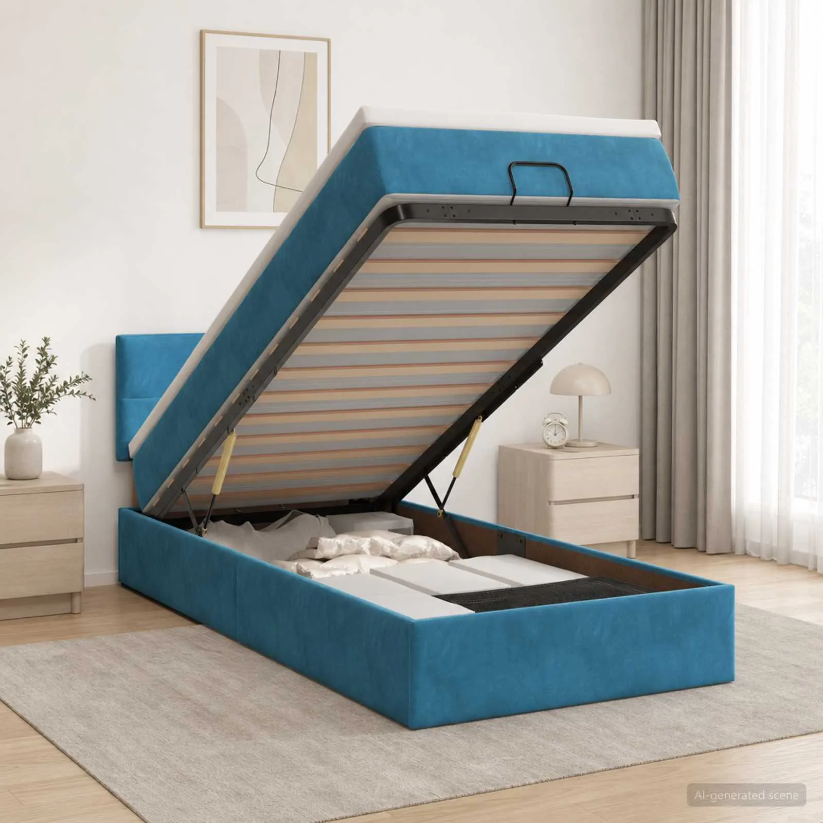 Ottoman-Bett mit Matratze 203 x 100 x 88 cm Dunkelblau