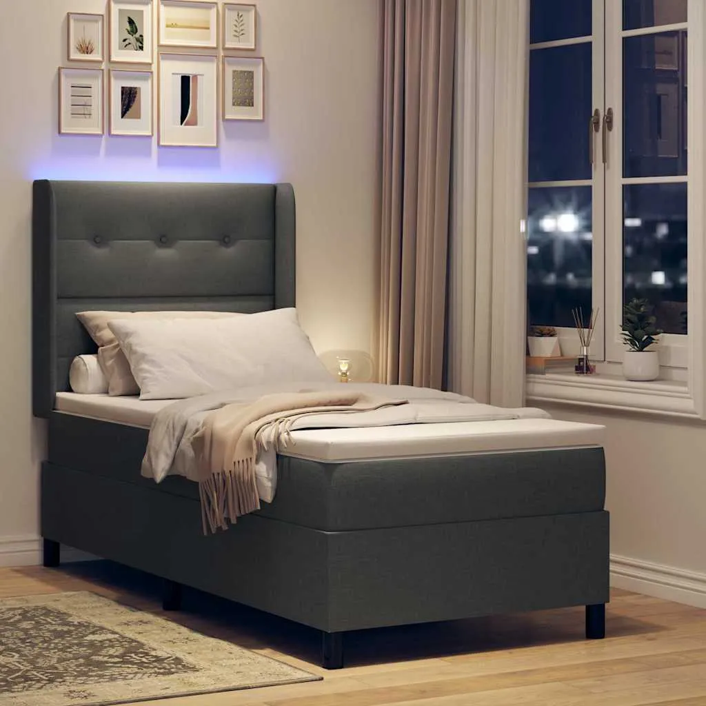 Boxspringbett LED Hellgrau 90x190 cm Massivholz & Stoff