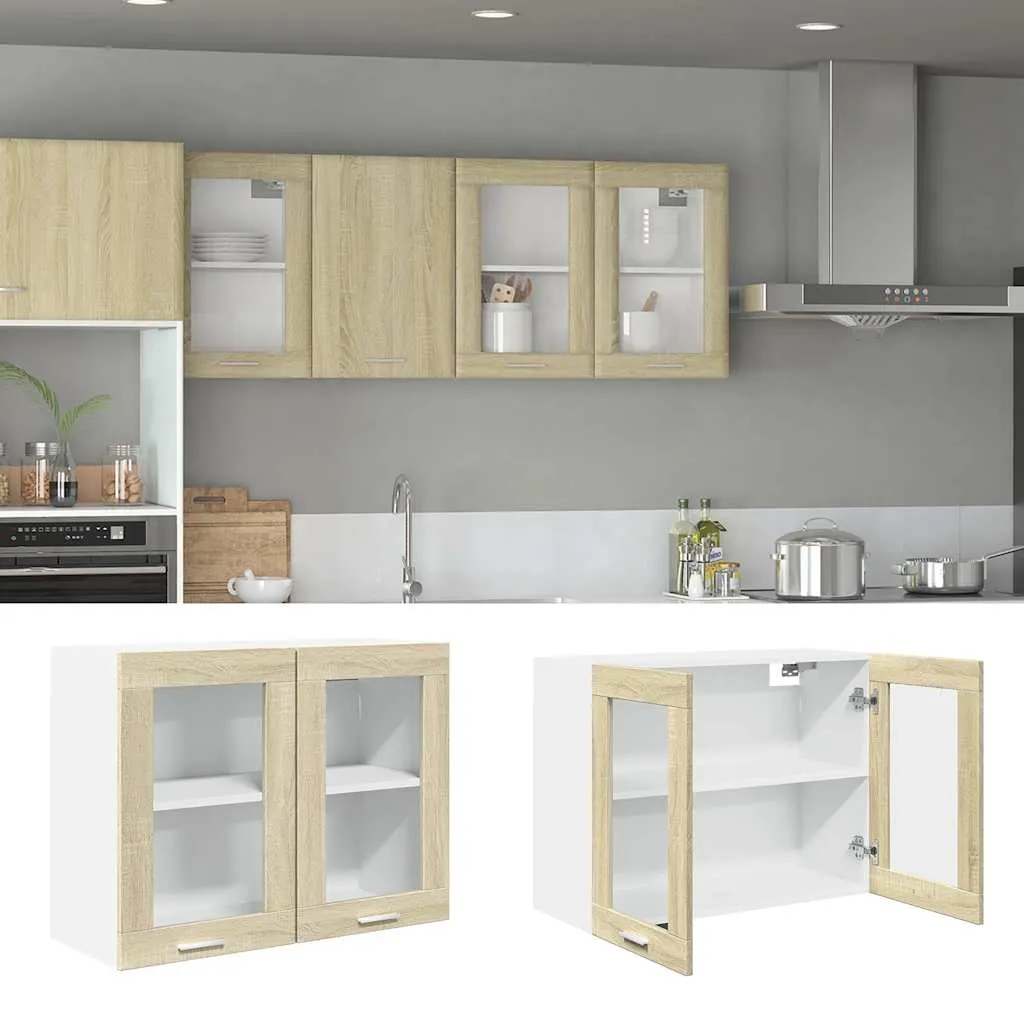 Hängeschrank Lyon mit Glastüren 80x31x60 cm Sonoma-Eiche