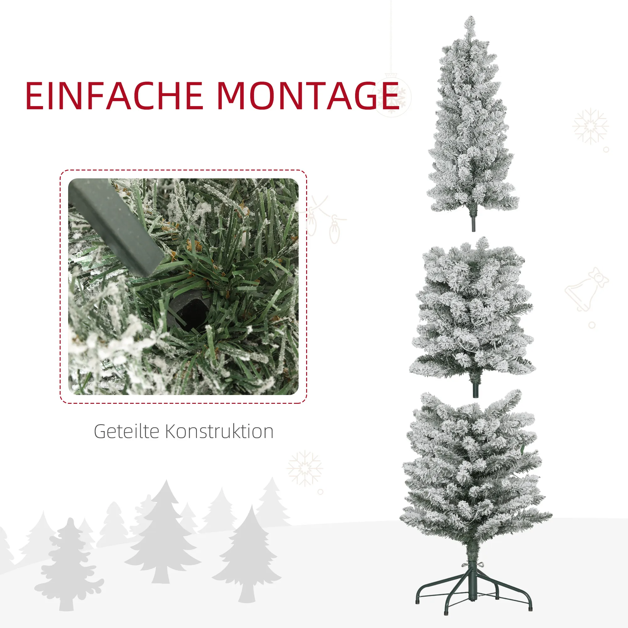 Weihnachtsbaum 180 cm, LED-Lichterkette, Kunstkette, flammhemmend, Metallbasis, Grün