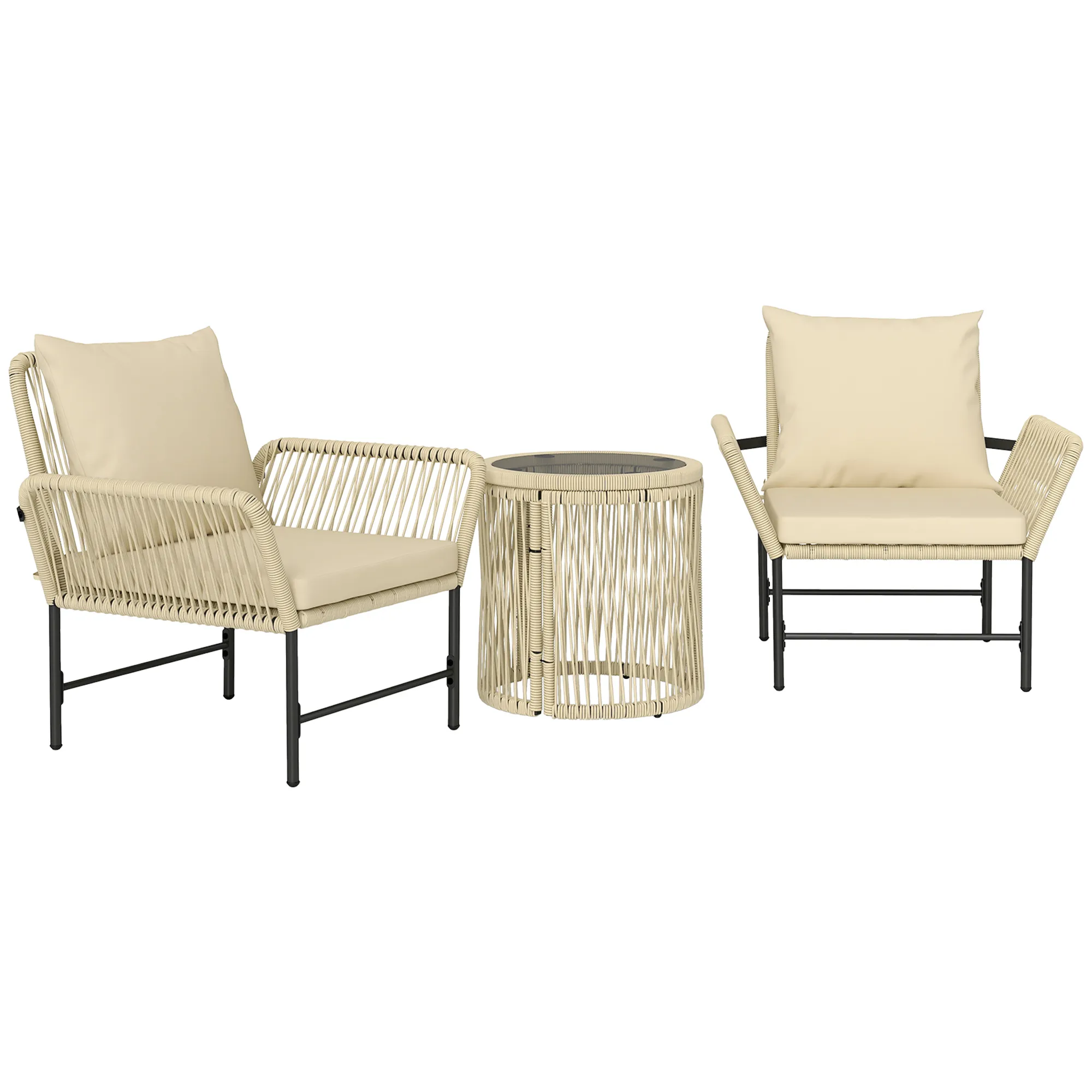 Polyrattan Gartenmöbel Set, Outdoor Balkonmöbel für 2 Personen, 3-teilig mit 2 Stühle, Beistelltisch Sitzkissen