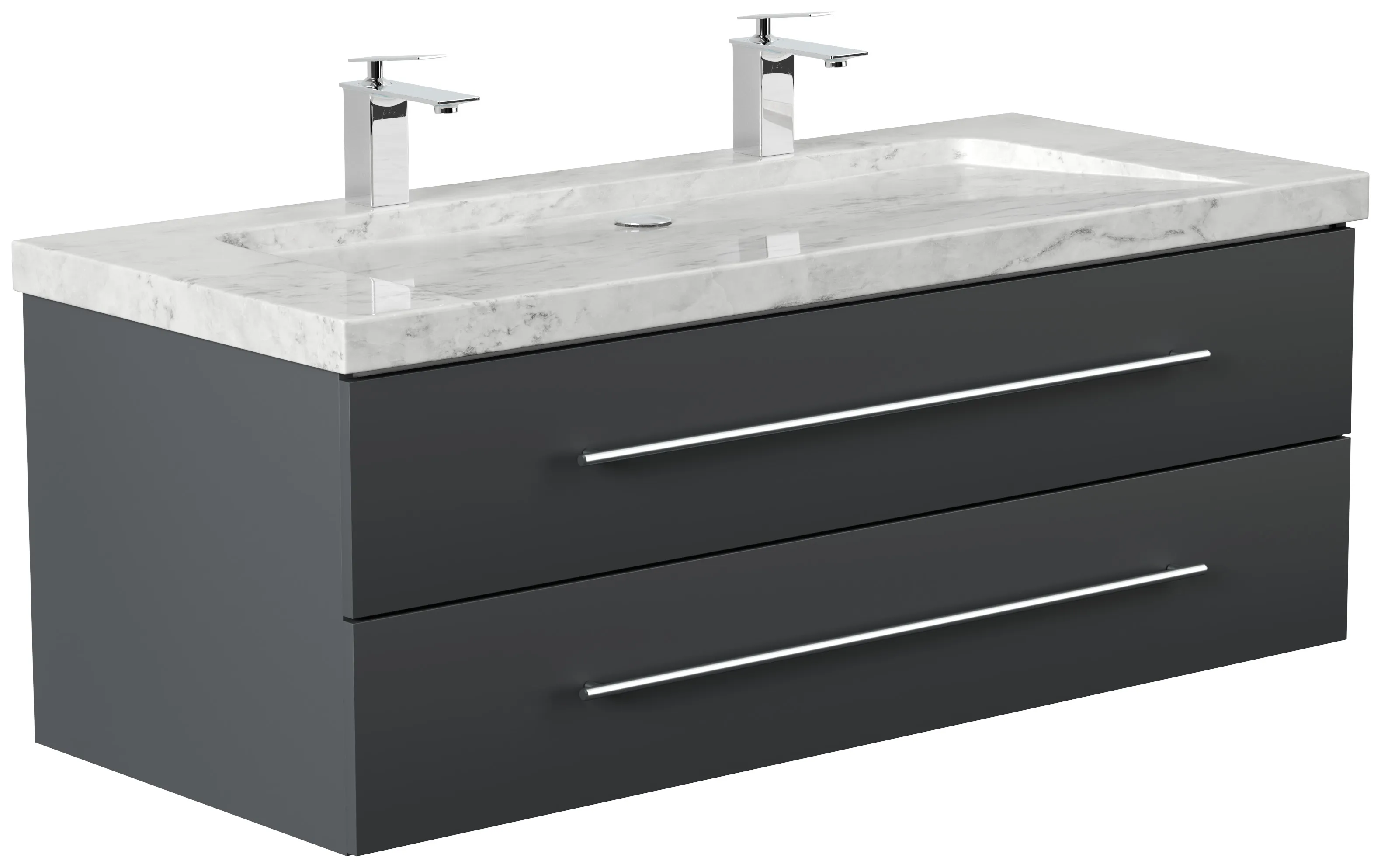 Badmöbel Marmor Carrara White YAMO 130 cm 2 Hahnlöcher SoftClose grafit