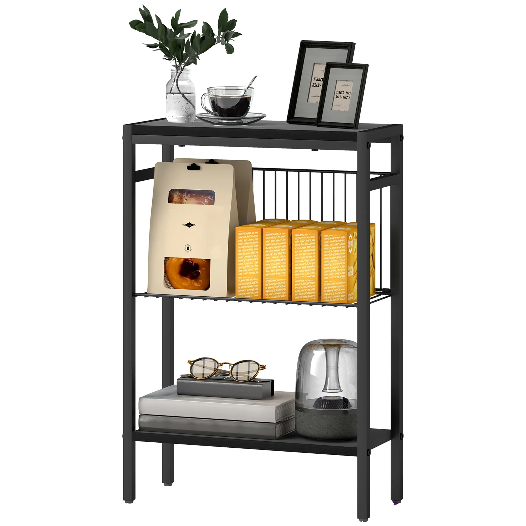 Beistelltisch Schwarz 43B x 18T x 62,5H cm mit Dreistufigem Design