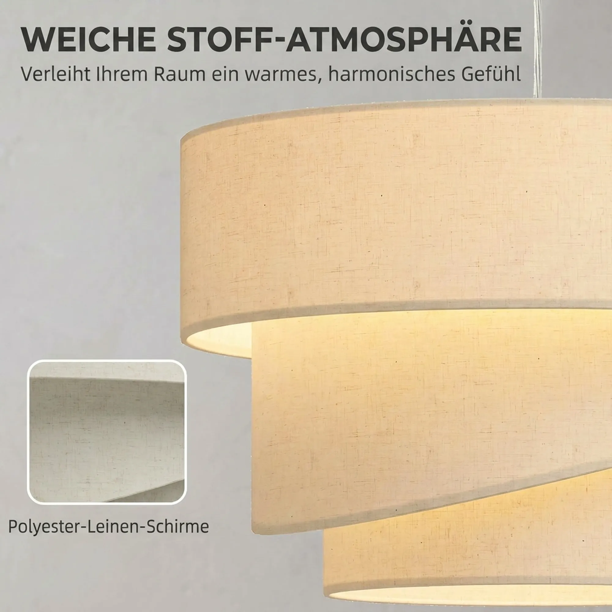 Pendelleuchte 3 Leinenschirme höhenverstellbar Beige 50x50 cm