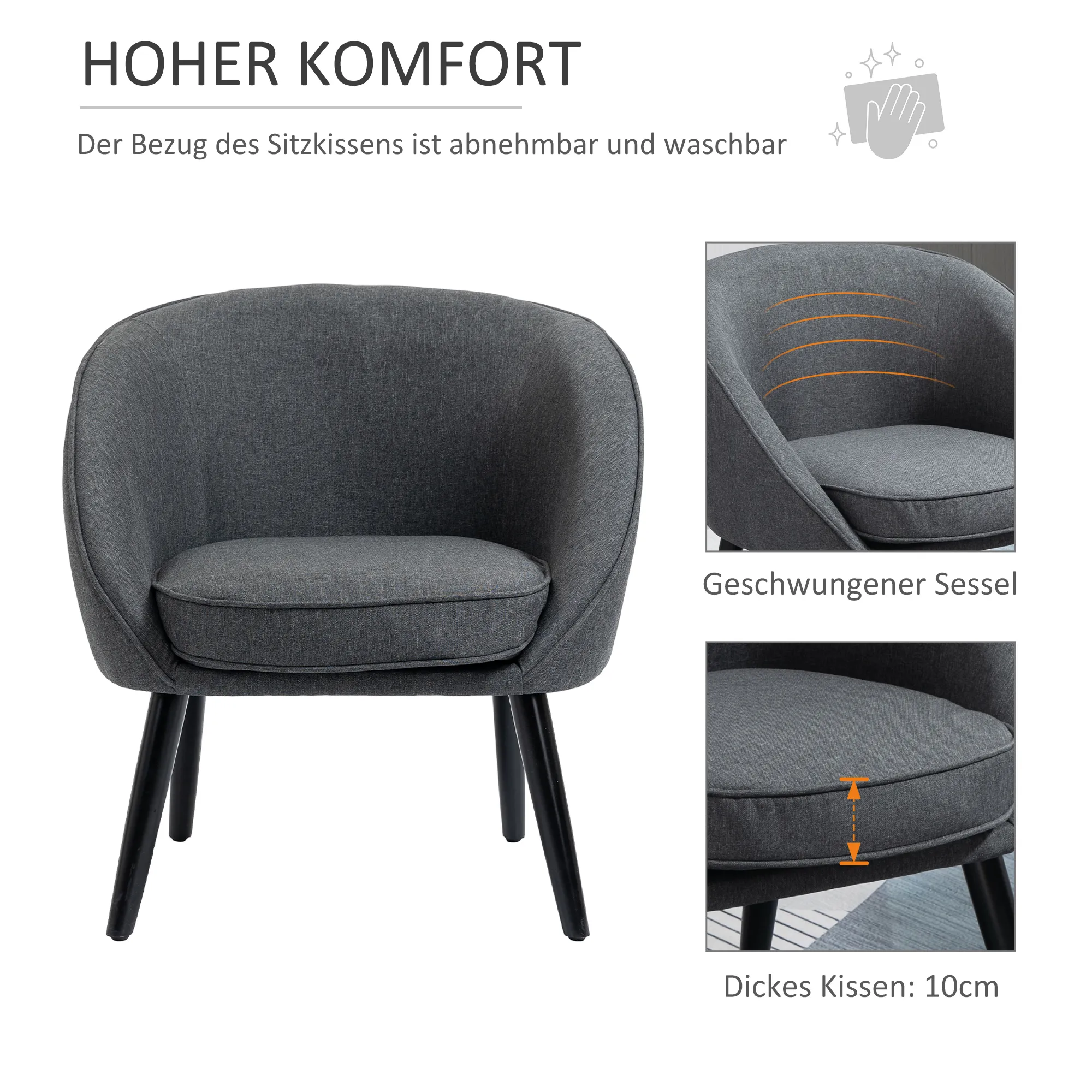 Moderner Sessel Grau 71B x 65T x 75H cm