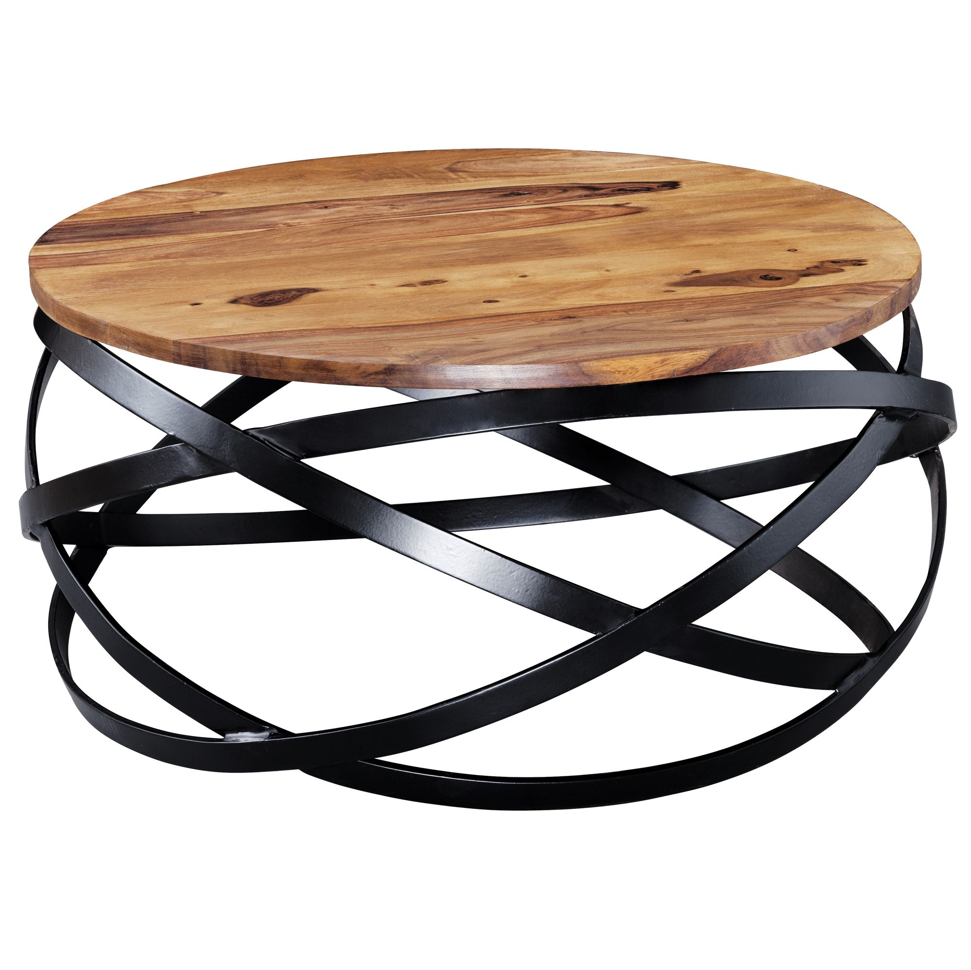 tinkaro Couchtisch rund DANU Sofatisch Sheesham Industrial Metallgestellt