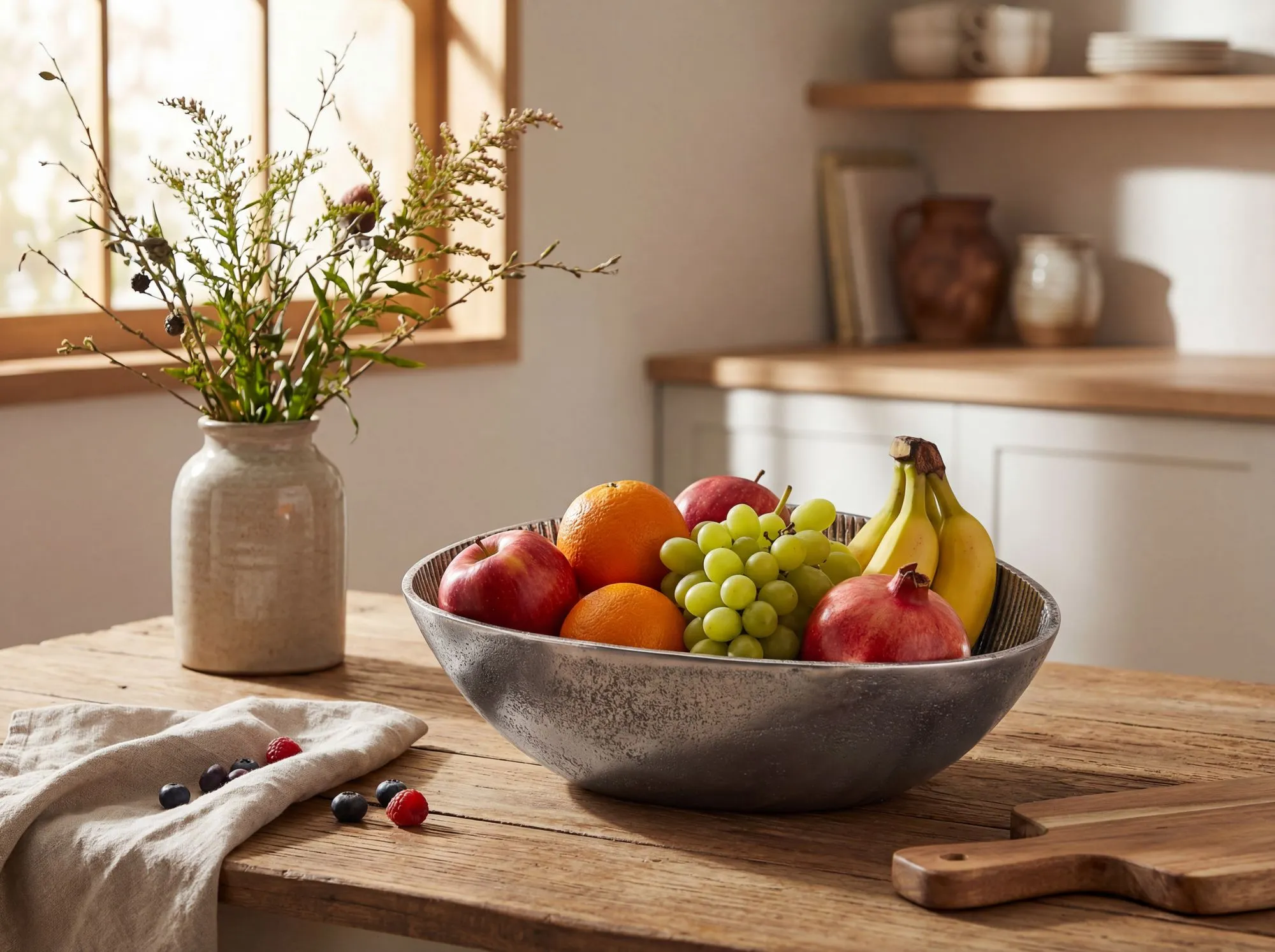 Obstschale Silber Schale Metall 30cm Tischdeko Oval - Moderner Obstkorb Rillen-Design aus Aluminium - Elegante Metallschale - Alu Früchteschale Handmade