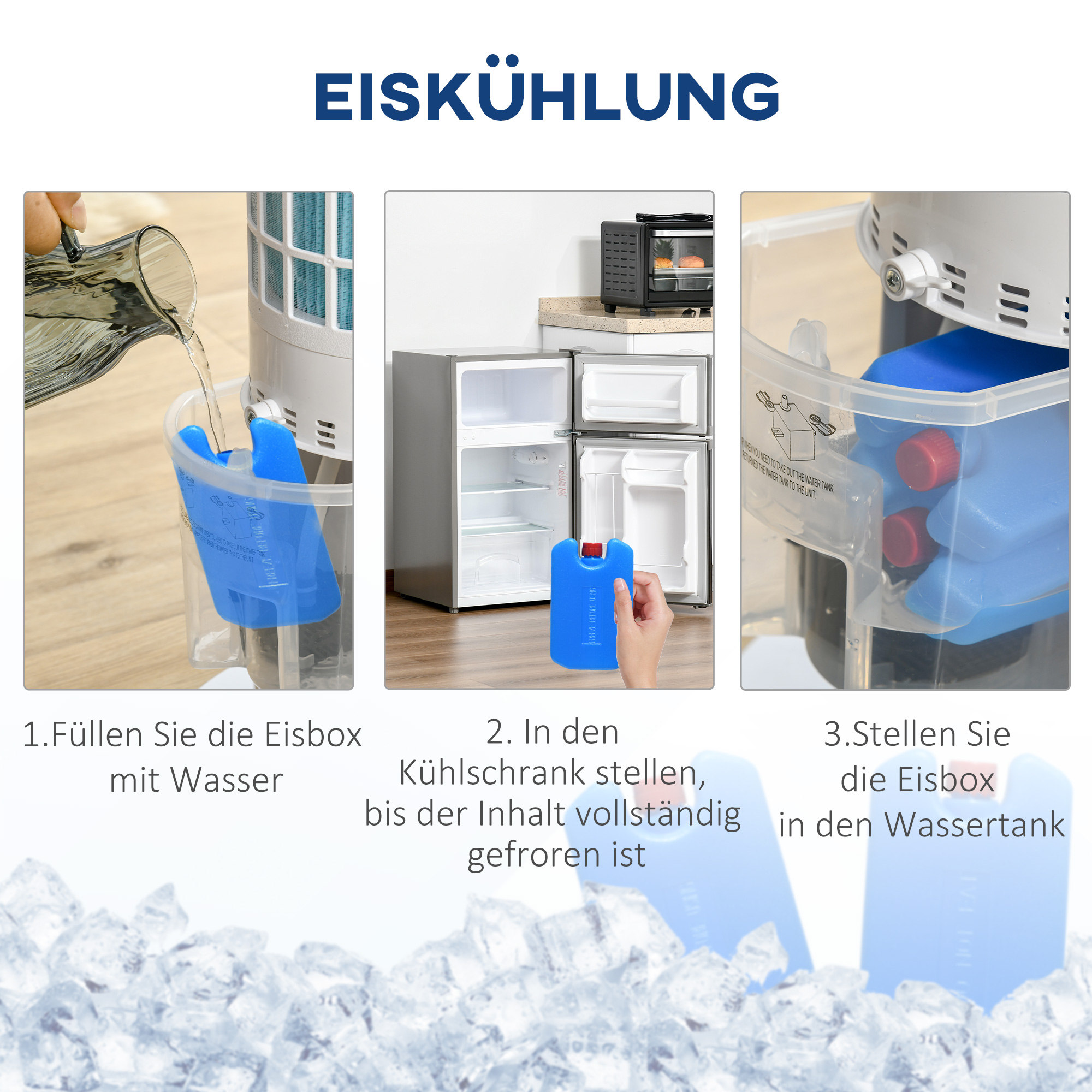 Ventilator mit Eisboxen, 30 cm Durchmesser, Weiß