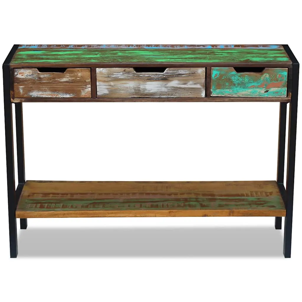 Vintage Sideboard 110x35x78 cm Mehrfarbig aus massivem Altholz und Stahlgestell