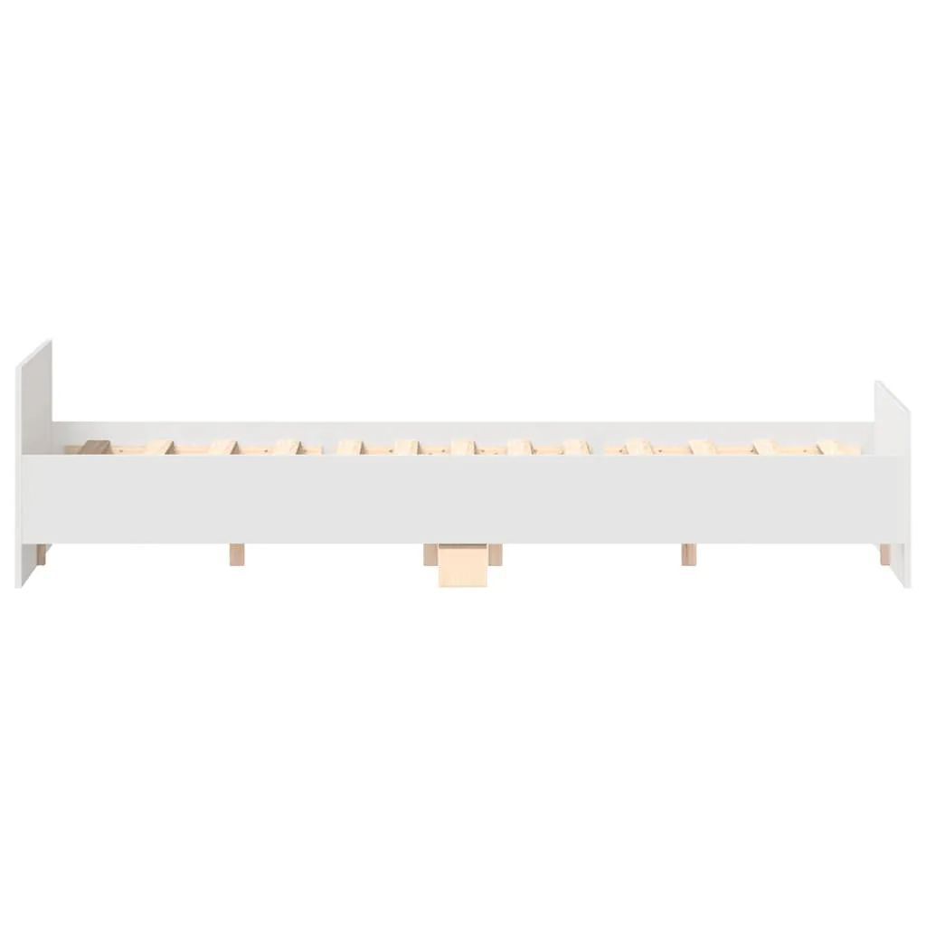 Weißes Bettgestell 203x143x50 cm aus Massivholz und Holzwerkstoff