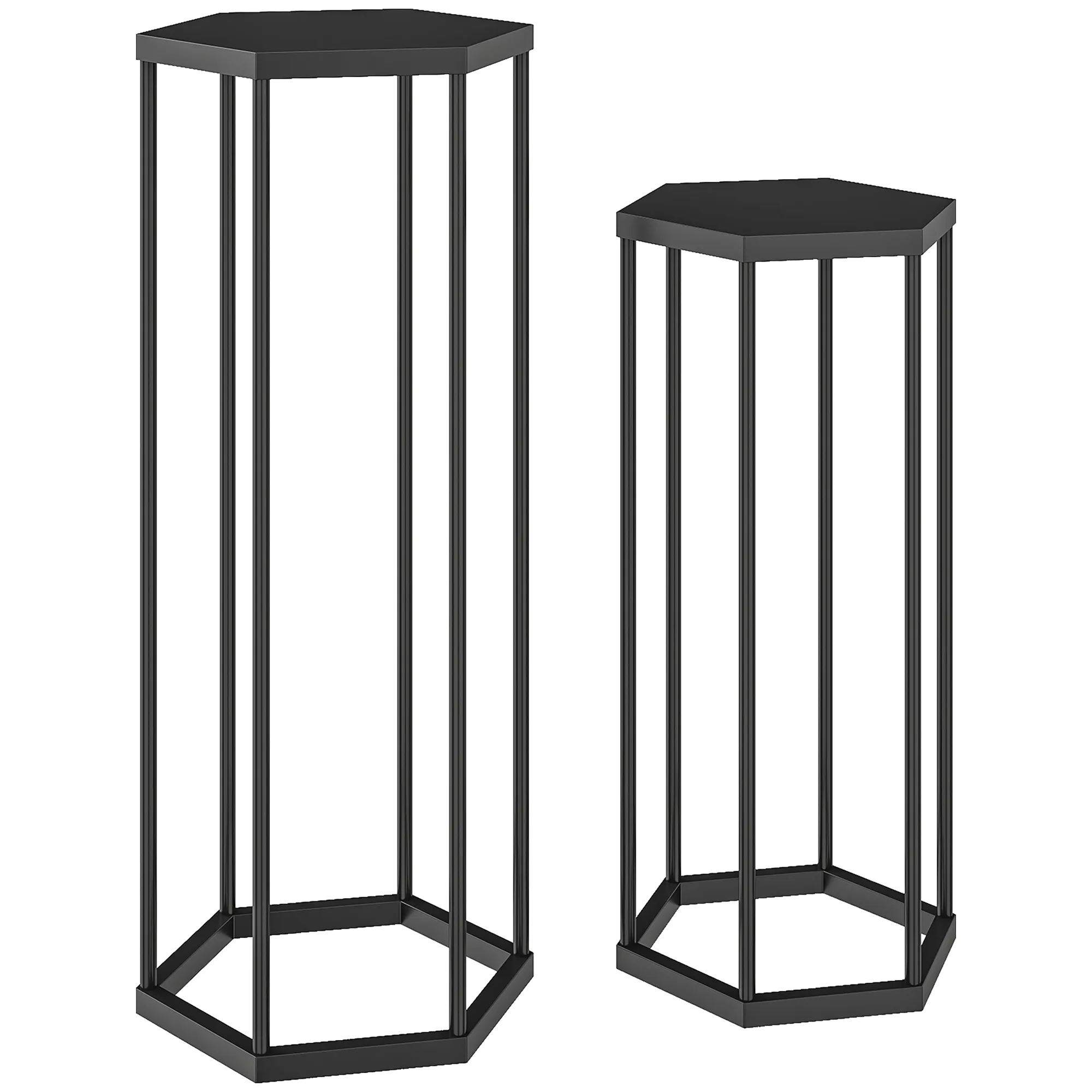 Pflanzenständer Set Schwarz 75x27x31 cm und 60x25x28 cm