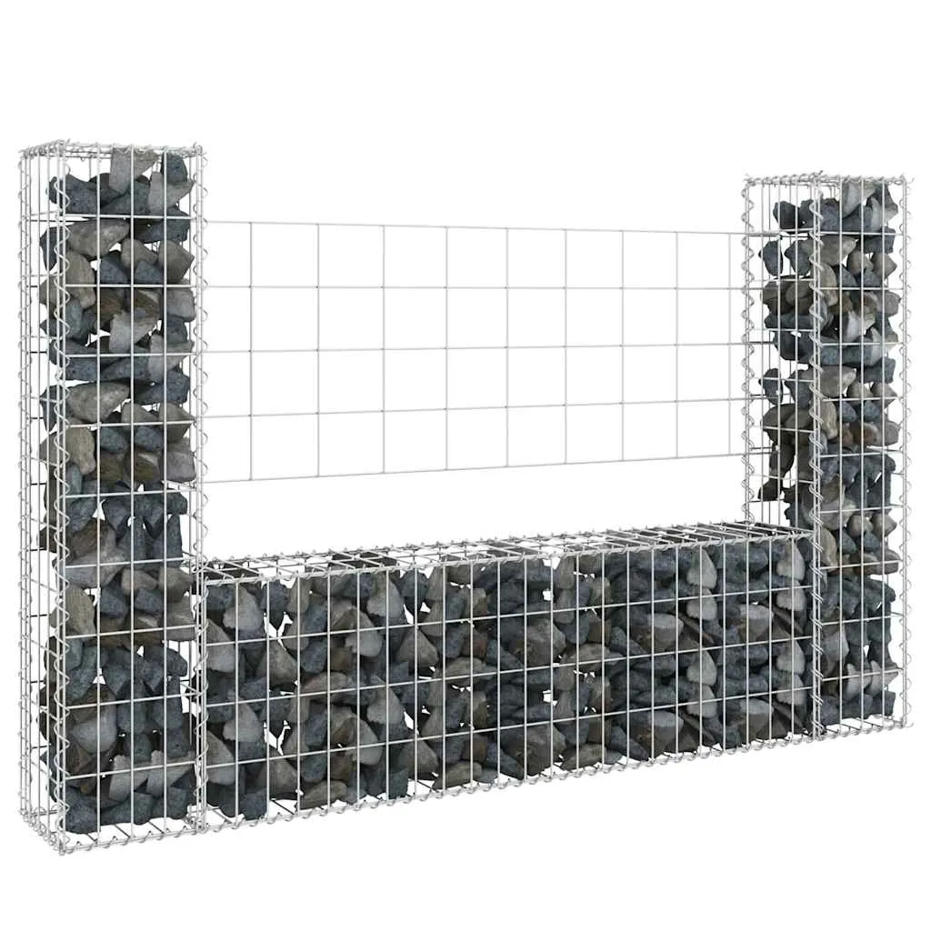 Gabione Steinkorb 140x20x100 cm Silber aus Eisen mit 2 Pfosten