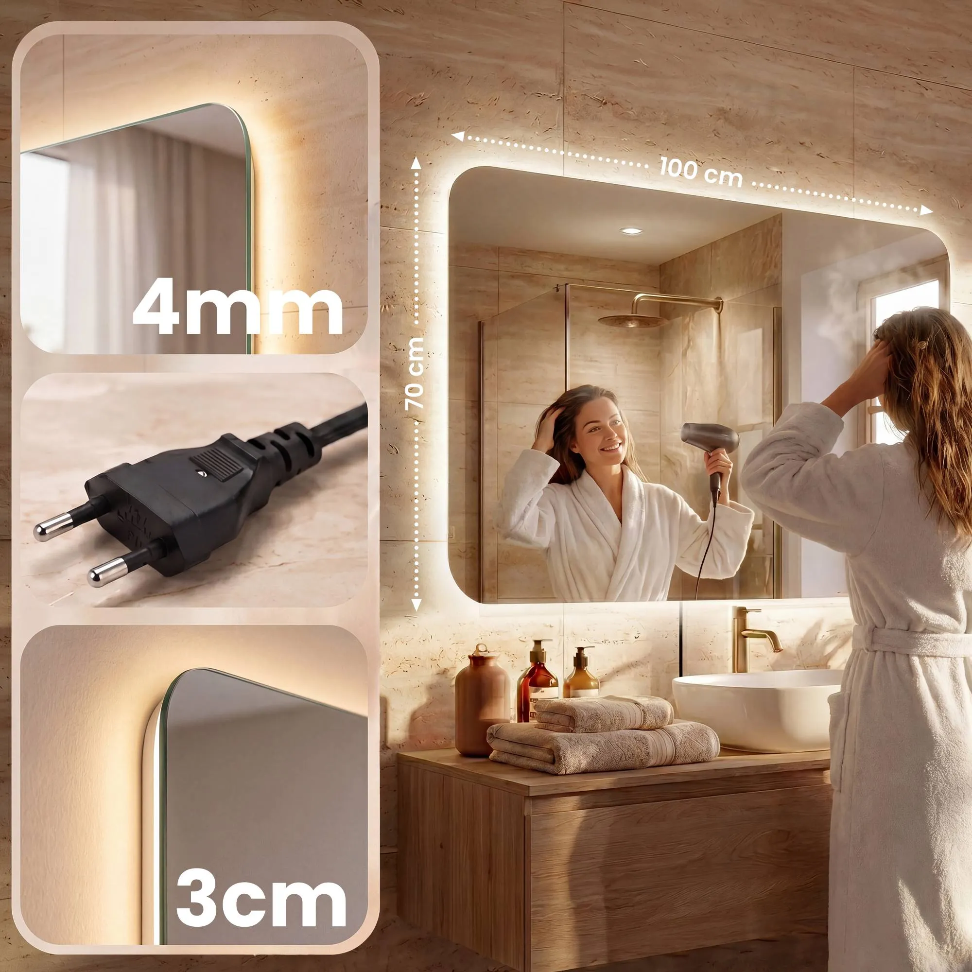 Badspiegel Palmiro LED 100x70 cm Klarglas