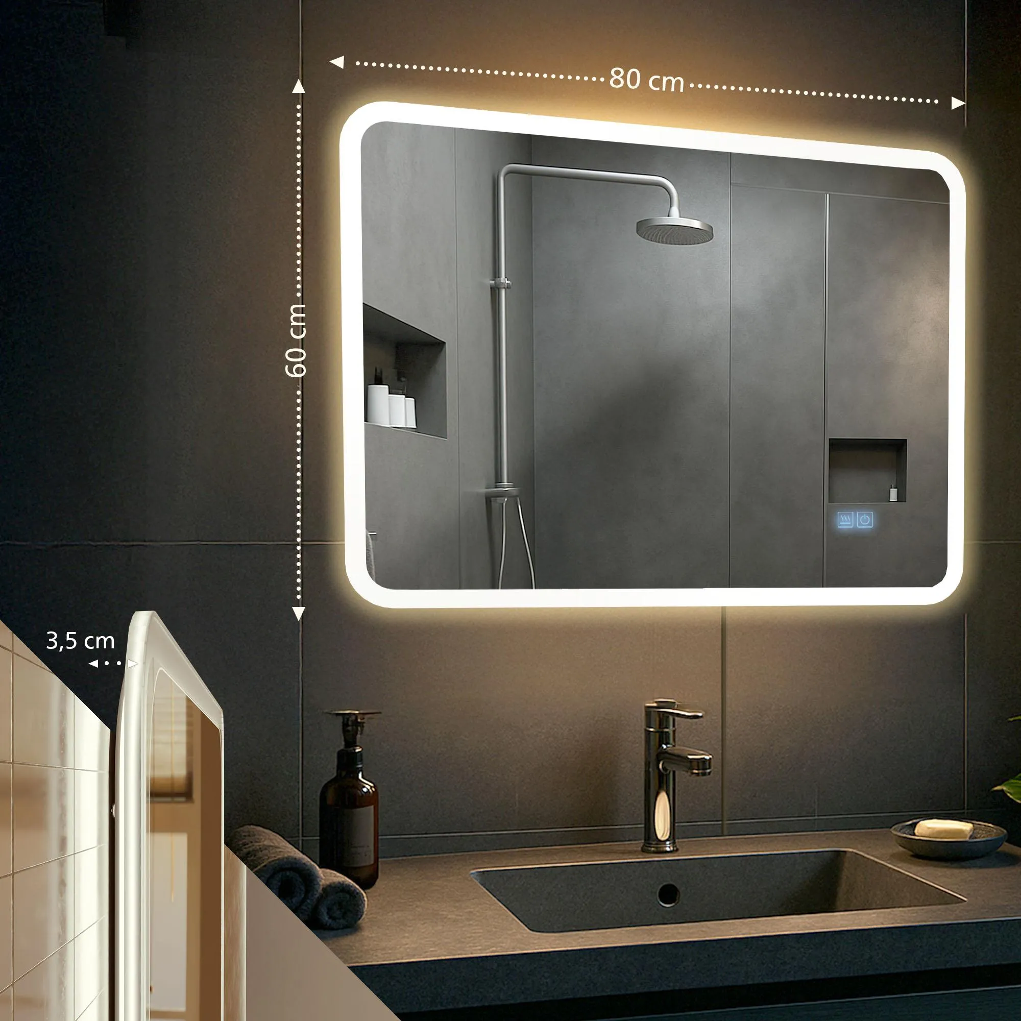 Badspiegel Jericho Bluetooth LED 80x60 cm Klarglas
