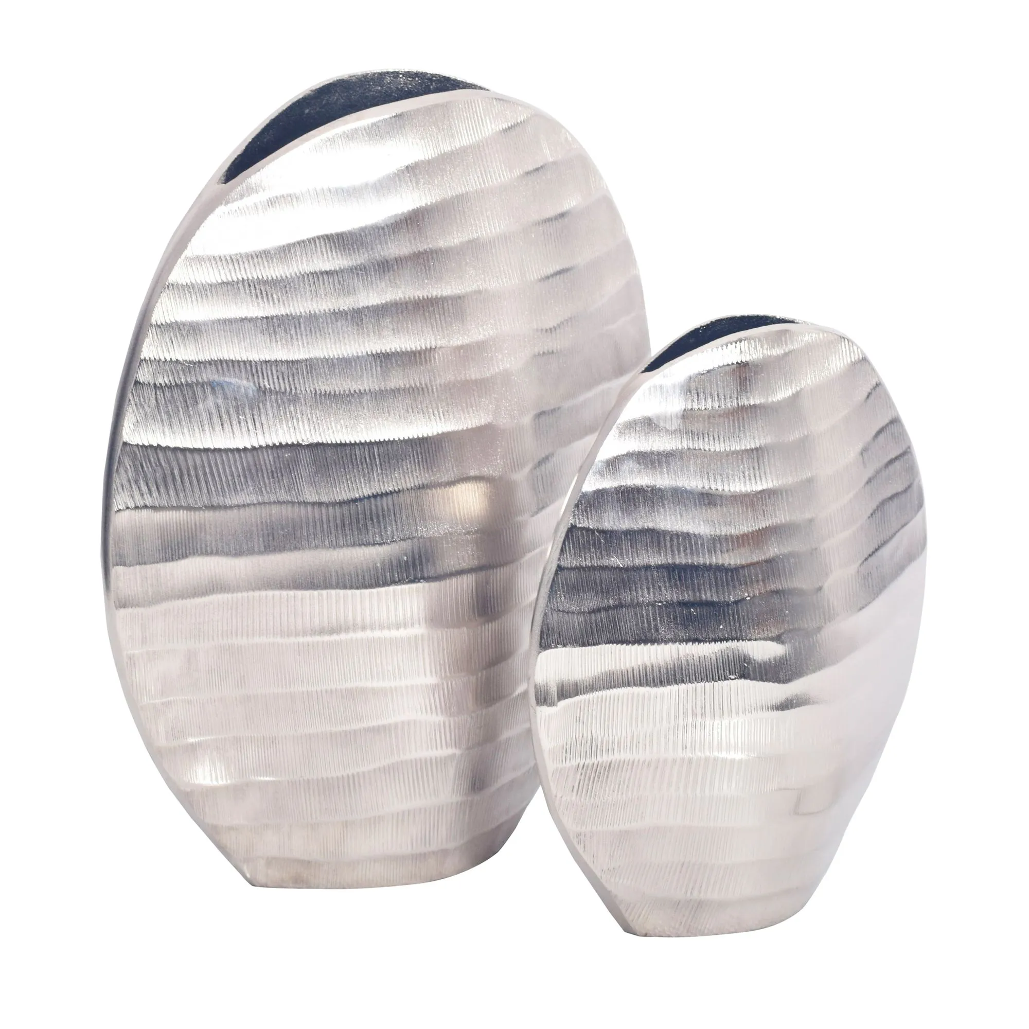 Deko Vase 2er Set Aluminium Silber Blumenvase Wellenmuster Modern
