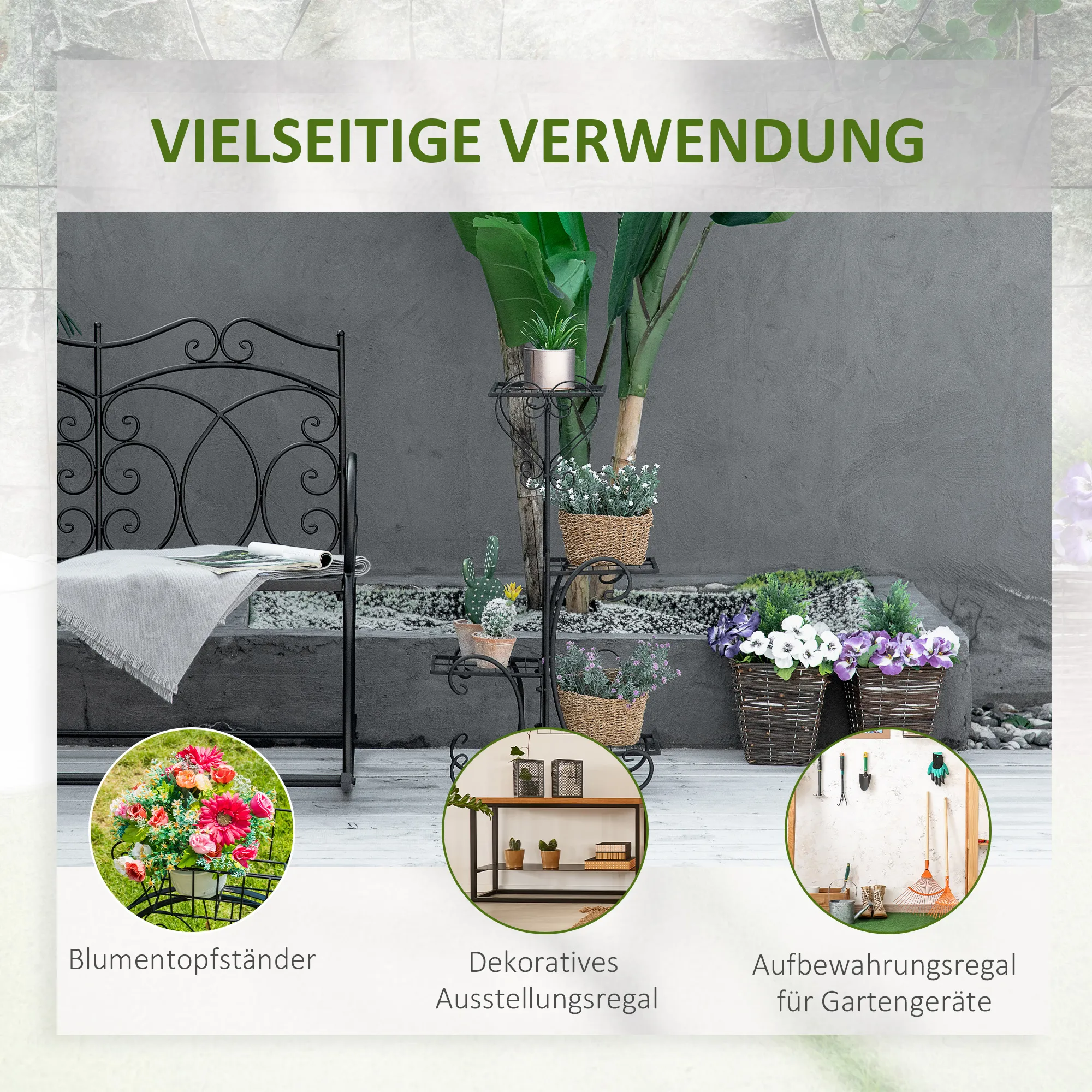 Pflanzenregal Schwarz 45L x 24,5B x 80H cm mit 4 Stufen