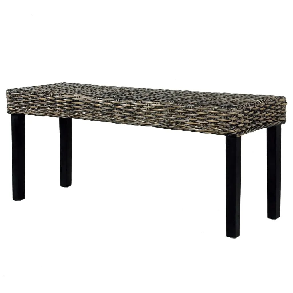 Rattan-Sitzbank 110x35x45 cm Schwarz mit Massivholz-Beinen